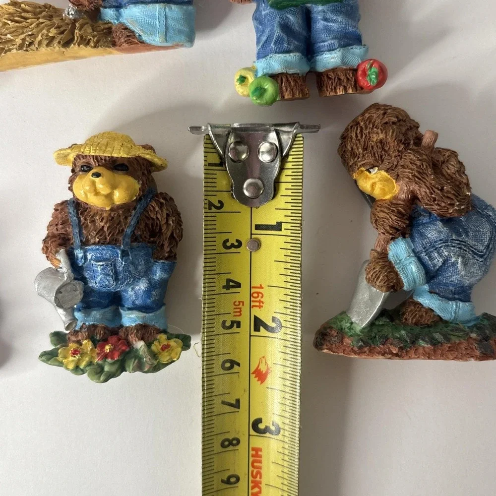 6 Vintage Resin Gardening Bear Magnets